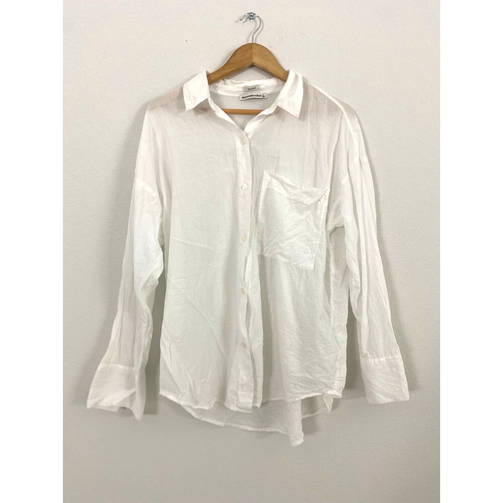 Abercrombie & Fitch White Long Sleeve 100% Cotton Oversized Button Up Shirt